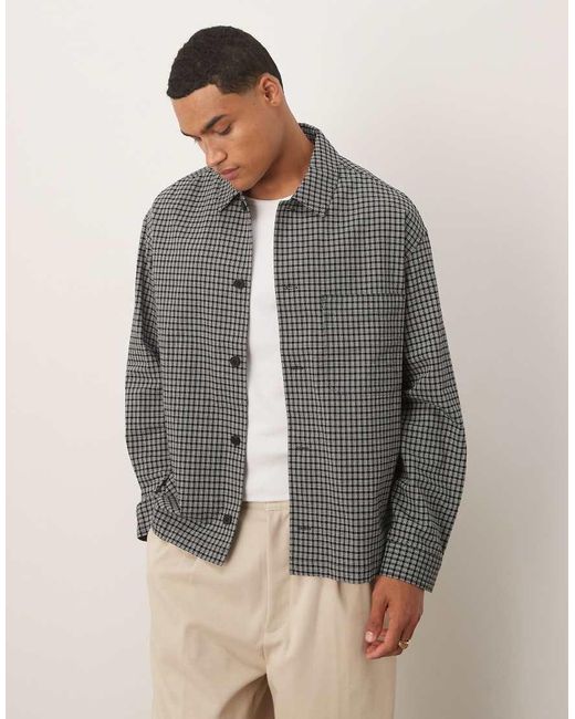 ARKET Gray Cotton Rich Seersucker Relaxed Overshirt for men