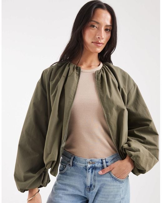 ASOS Blue Cropped Bubble Hem Nylon Bomber Jacket