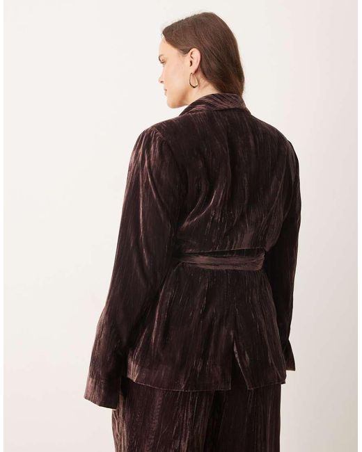 ASOS Brown Curve Tie Waist Velvet Blazer Co-Ord