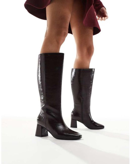London Rebel Brown Nova Block Heeled Knee Boots