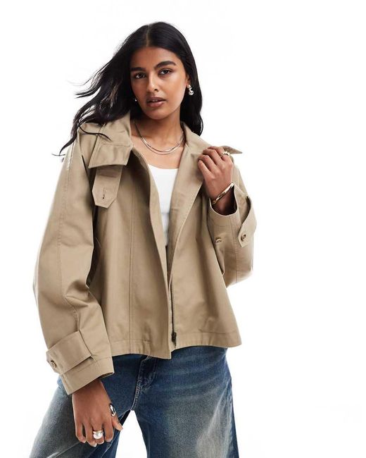 ASOS Natural Cropped Cape Detail Trench Coat