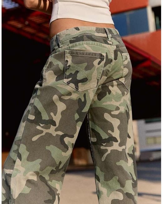 Bershka Black Printed Straight-leg Trousers