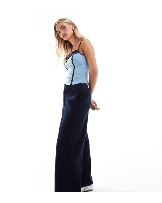 ASOS Blue Asos Design Petite Cord Barrel Trousers