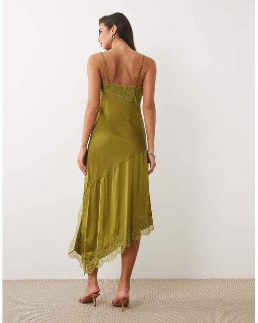 Nobody's Child Green Zaria Satin Lace Trim Split Front Cami Midaxi Dress