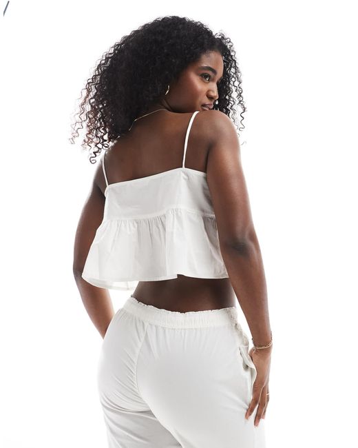 Monki White Mix And Match Poplin Cami Pyjama Top With Tie Front Detail