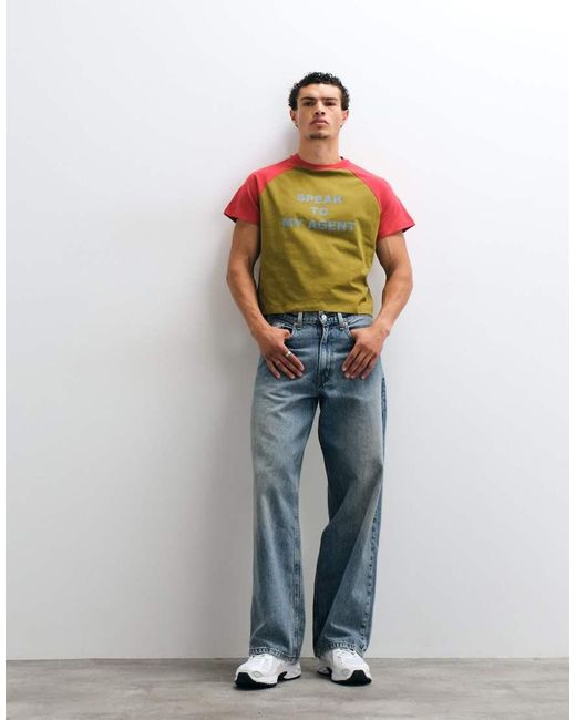 Reclaimed Vintage Green Raglan Slogan T-shirt for men