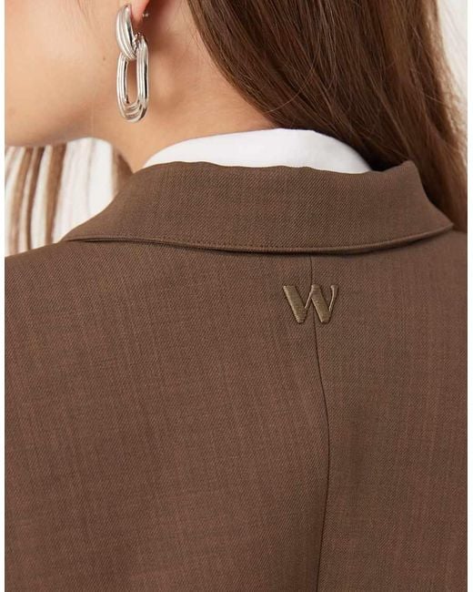 Wanderdoll Brown Maeve Tailored Zip Through Shoulder Pad Detail Shirt Co-ord