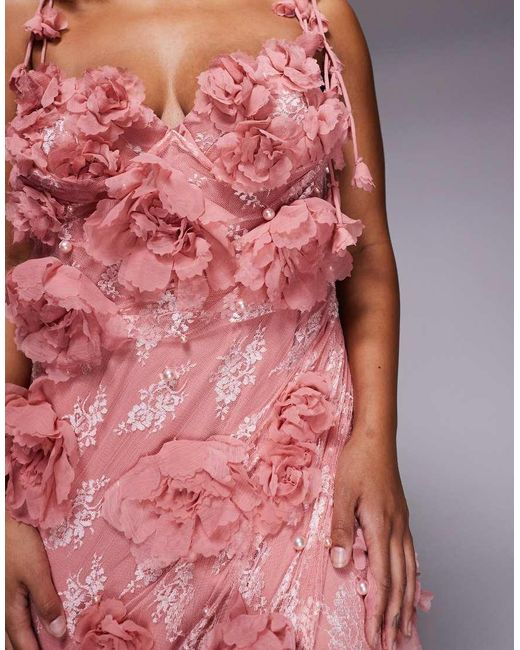 ASOS Red Curve 3D Floral Embellished Lace Maxi Dress