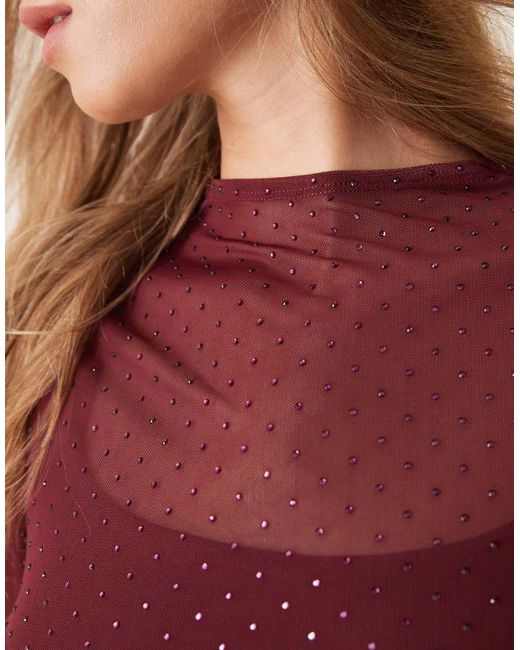 Abercrombie & Fitch Midi Met Lange Mouwen En Siersteentjes in het Red