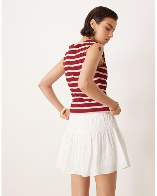 Pimkie White Cotton Textured Tiered Mini Skort