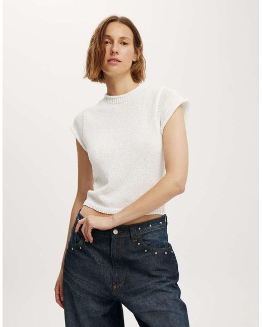 Cotton On White Textured Shortsleeve Knit Top