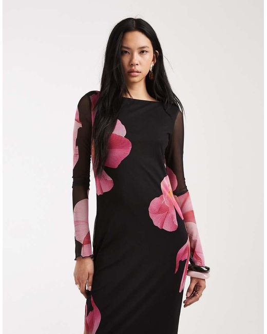 Vero Moda Red Long Sleeve Mesh Maxi Dress