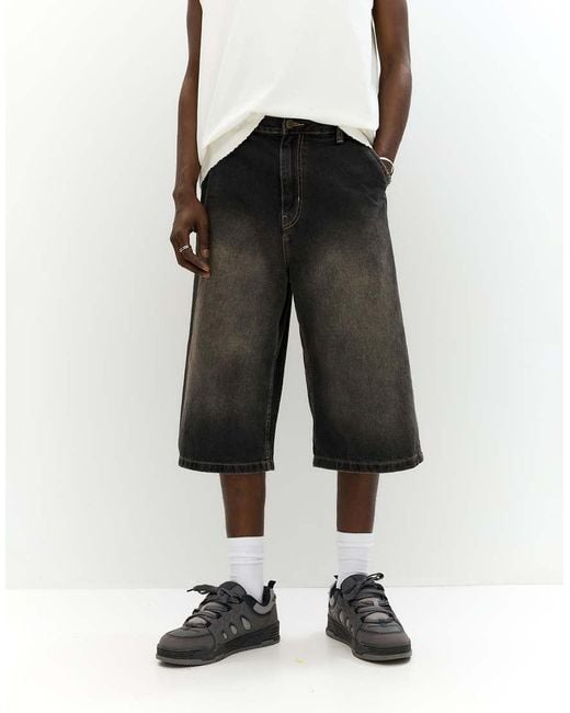 Pull&Bear Black Super baggy Stwd Jorts for men