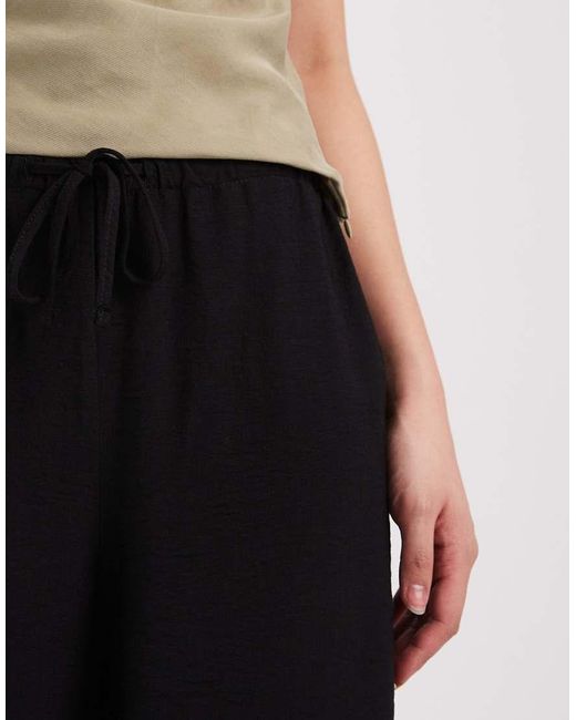 New Look Black Linen Look Wide Leg Drawstring Trousers