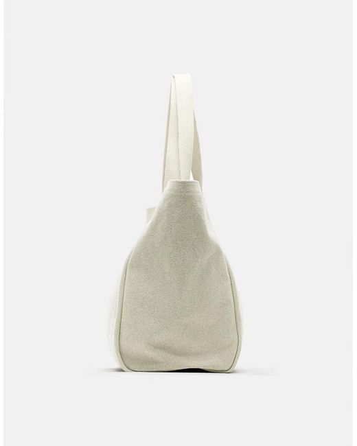 Pull&Bear Natural Stwd Canvas Tote Bag for men