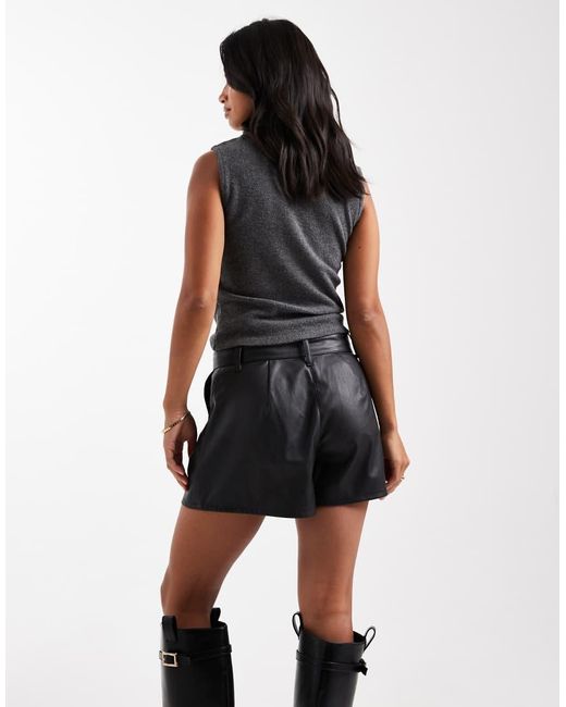 Miss Selfridge Black Faux Leather Belted Shorts