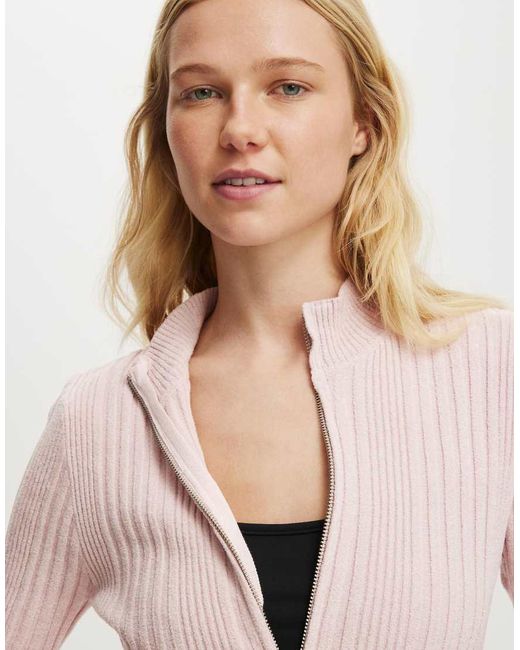 Cotton On Pink Variegated Rib Zip Through