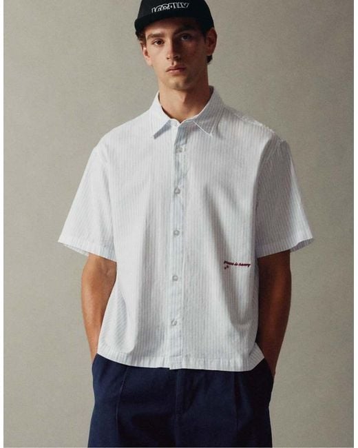 Pull&Bear Gray Striped Short Sleeve Shirt for men