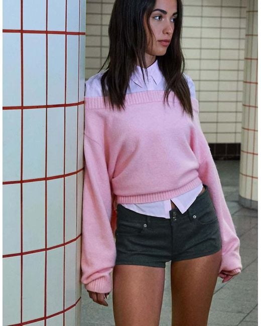 Bershka Pink Mini Tailored Shorts