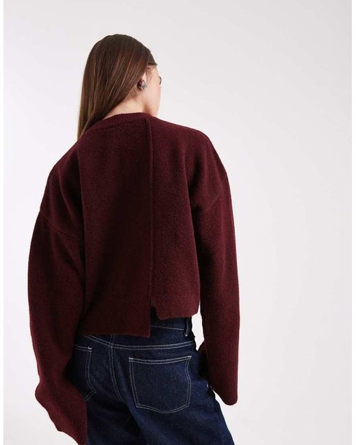 ASOS Red Crew Neck Jumper With Seam Front Detail And Stepped Hem