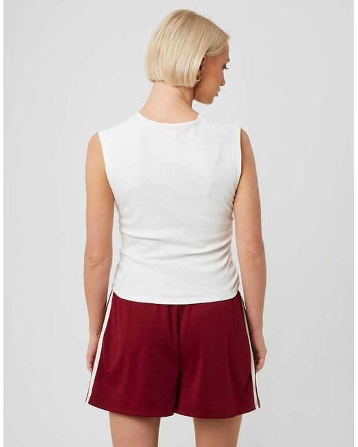 Brave Soul Red Sleeveless Button Neck Top With Ruched Detail