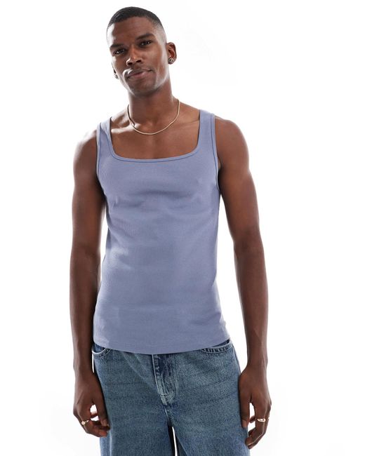 ASOS – geripptes trägershirt mit körperbetontem schnitt in Blue für Herren