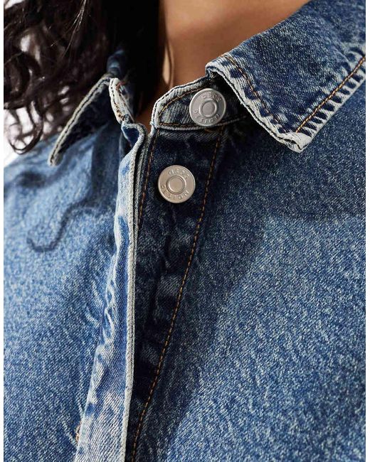 ASOS Denim Overhemdjurk Met Korte Mouwen in het Blue