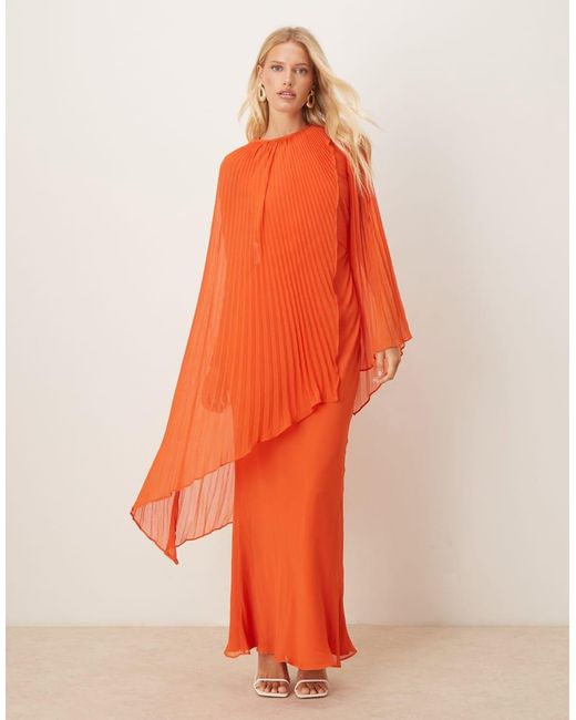ASOS Orange exaggerated Pleated Sleeve Bias Maxi Dress