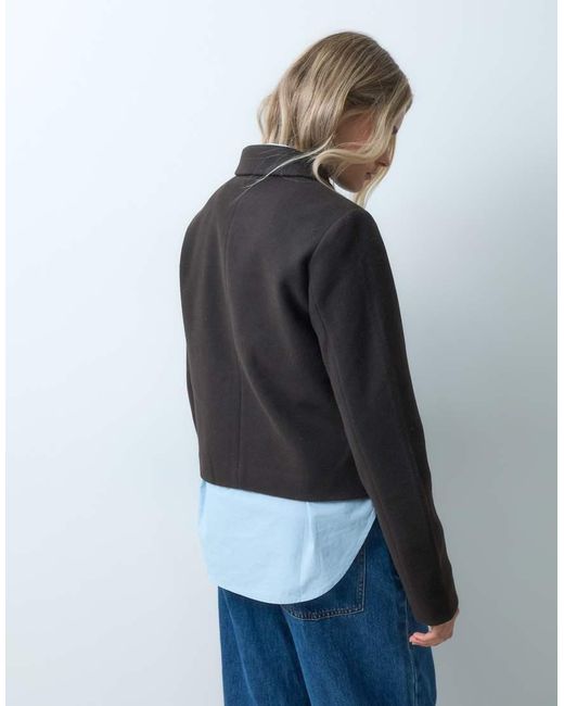 ONLY Blue Zip Through Faux Wool Short Jacket