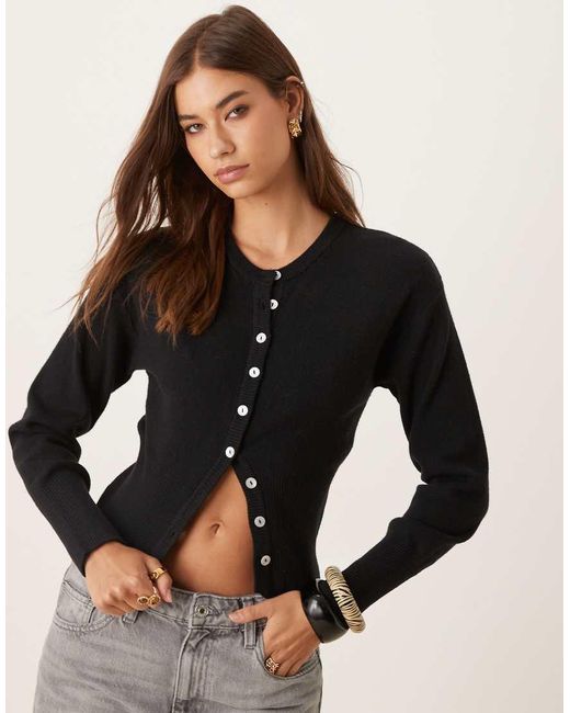 Gina Tricot Black Long Sleeve Fitted Fine Knit Cardigan