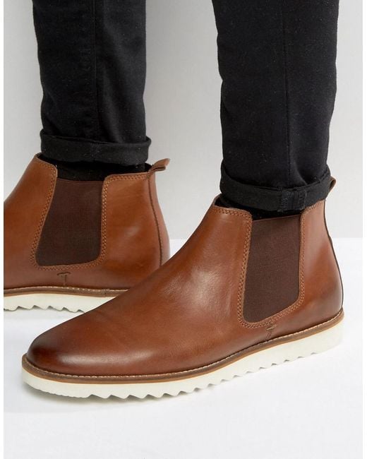 ASOS Brown Chelsea Boots In Tan Leather With White Sole for men