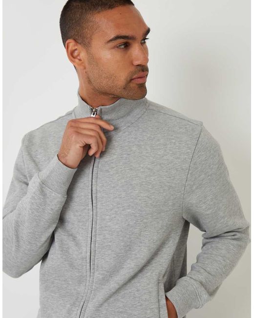 Threadbare Gray Funnel Neck Zip Through Sweatshirt for men