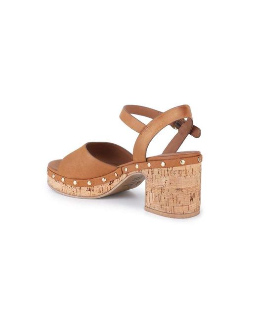 OFF THE HOOK Brown Cleo Leather Studded Cork Platform Block Heel Sandals