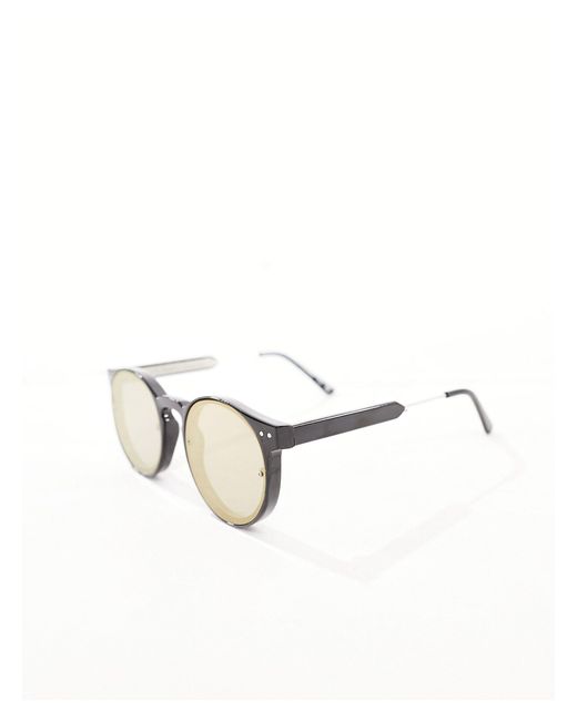 Post punk - occhiali da sole rotondi neri con lenti dorate a specchio di Spitfire in Black