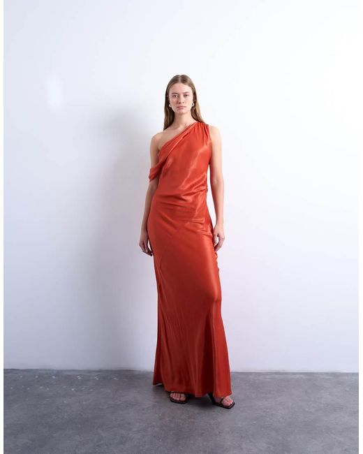 TOPSHOP Red Drape Neck Off Shoulder Maxi Occasion Dress
