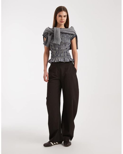 Daisy Street Black Shirred Short Sleeve Top