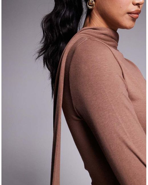 ASOS Purple Scarf Detail Fluted Sleeve Midi Dress