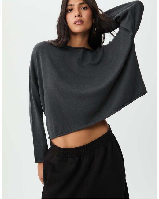 Stradivarius Black Boat Neck Cropped Sweater