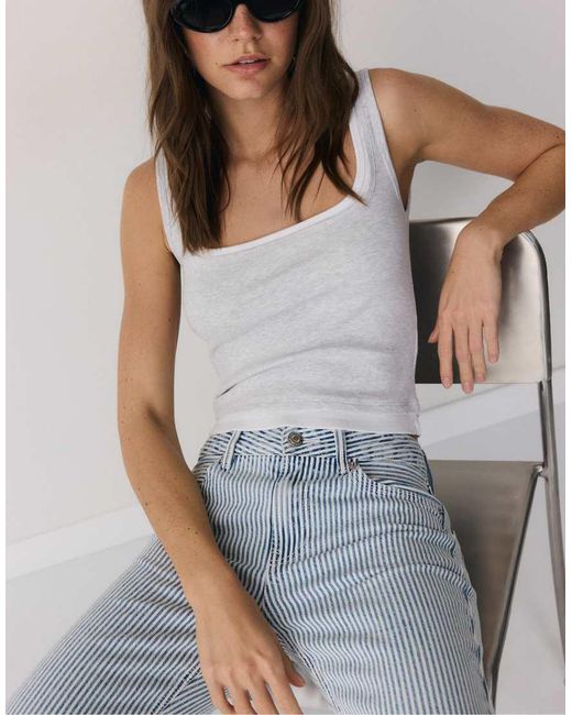 Stradivarius Gray Two-piece Effect Square Neckline Top