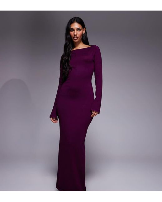 Kaiia Purple Exclusive Cowl Tie Back Long Sleeve Fine Knit Maxi Dress