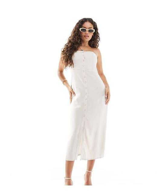 Only Petite White Linen Mix Bandeau Midi Dress