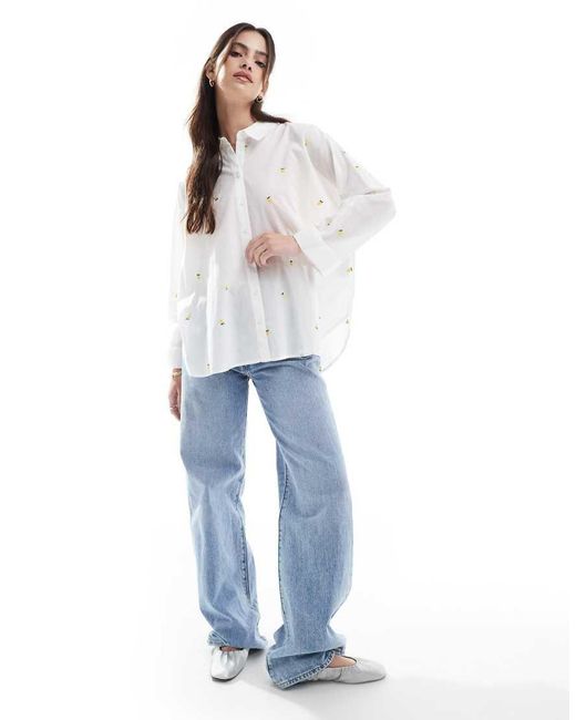 ONLY White Boxy Shirt With Lemon Embroidery