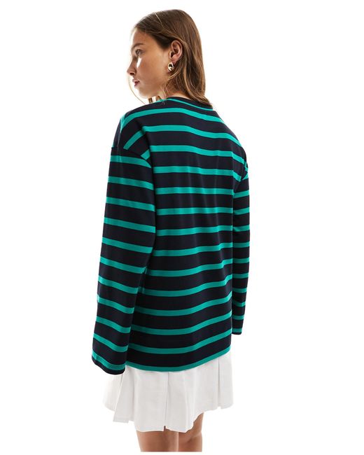 ASOS Green 2 In 1 Long Sleeve Sweat Dress With Pleat Skirt In Stripe