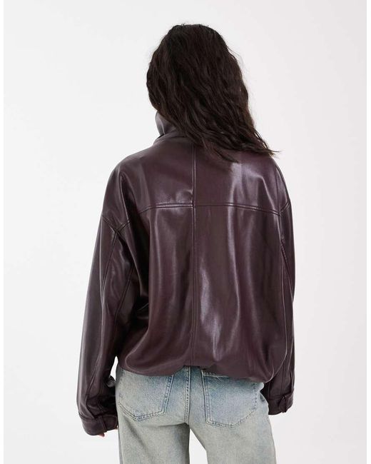 ASOS Purple Clean Leather Look Funnel Track Bomber Jacket