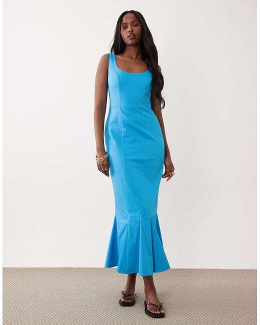 ASOS Blue Scoop Neck Fishtail Godet Midi Sundress