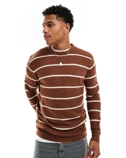 Brave Soul Red Super Soft Touch Relaxed Fit Stripe Jumper for men