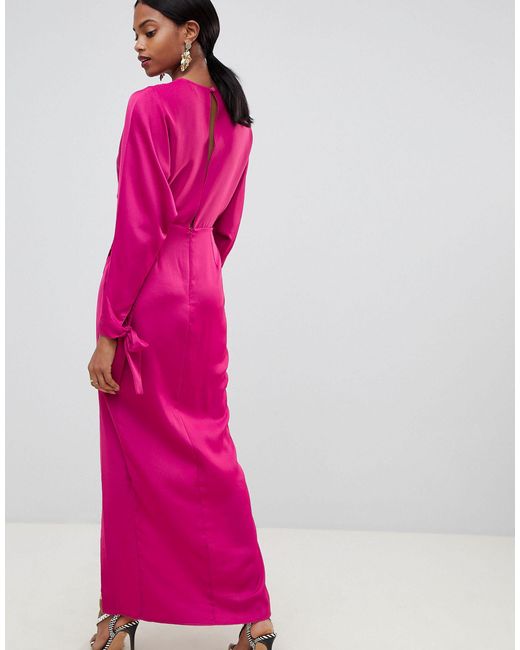 ASOS Satin Batwing Sleeve Maxi Dress in 