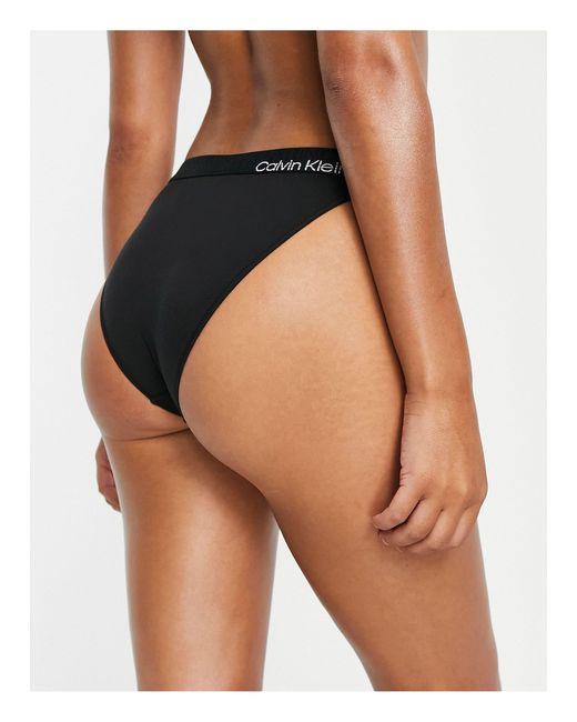 Calvin Klein Cotton Large Logo Detail High Leg Brazilian Brief in Black