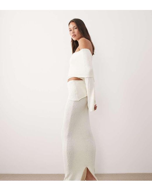 Wanderdoll Natural Yasmin Boucle Knit Dramatic Foldover Maxi Skirt Co-Ord