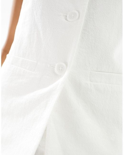 4th & Reckless White Linen Look Longline Button Through Waistcoat Co-ord